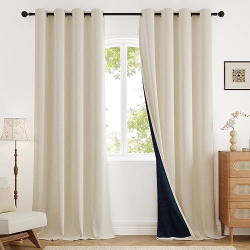 Cortinas opacas de 84 pulgadas de largo, juego de 2 paneles para sala de estar, con ojales, aspecto de lino, texturizado, bloqueo de luz,