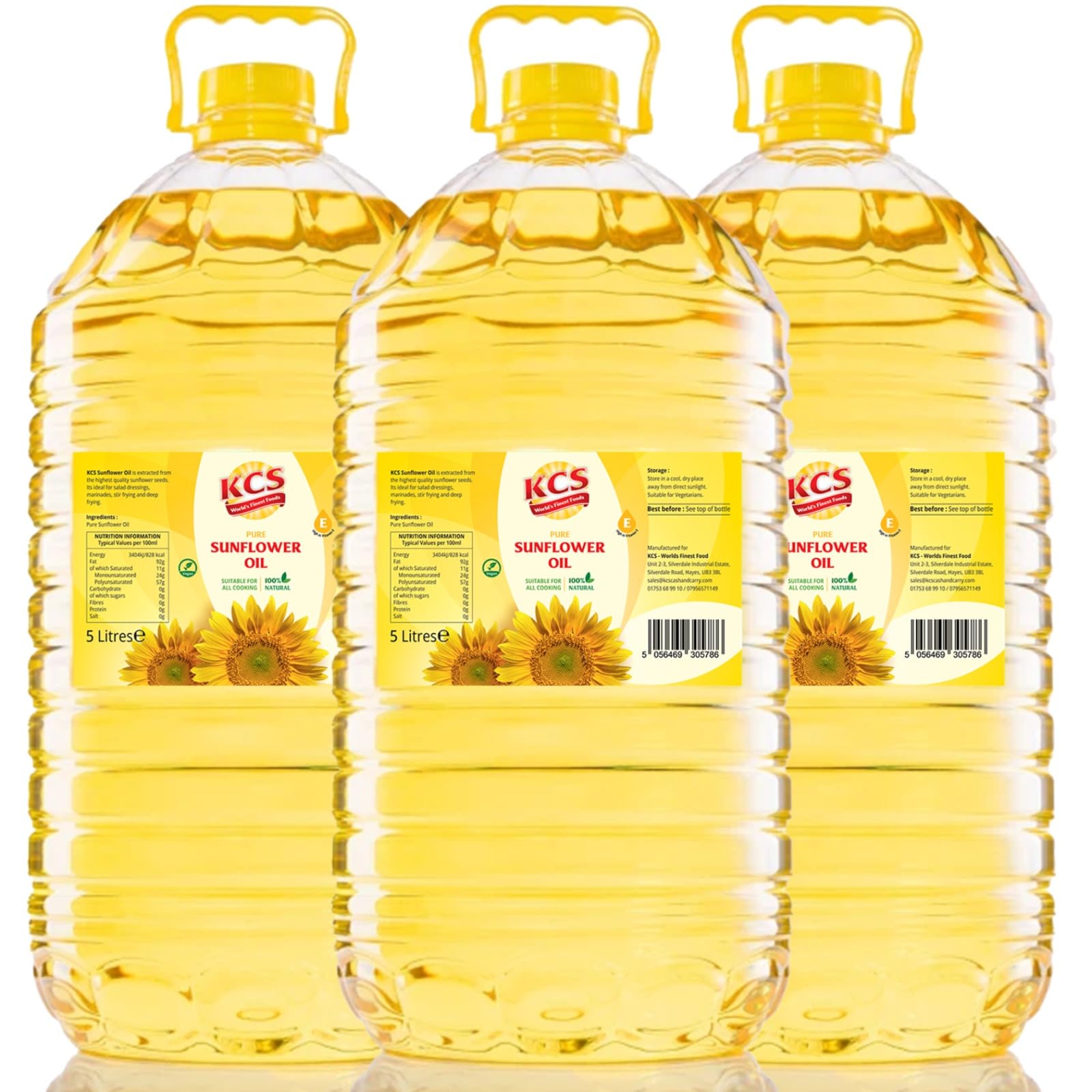 KCS Sunflower Oil, 5L (Pack of 3) | Heart-Healthy Cooking Oil | Source of Vitamin E for Cooking & Frying | Cold-Pressed, Light & Neutral Taste | High Smoke Point