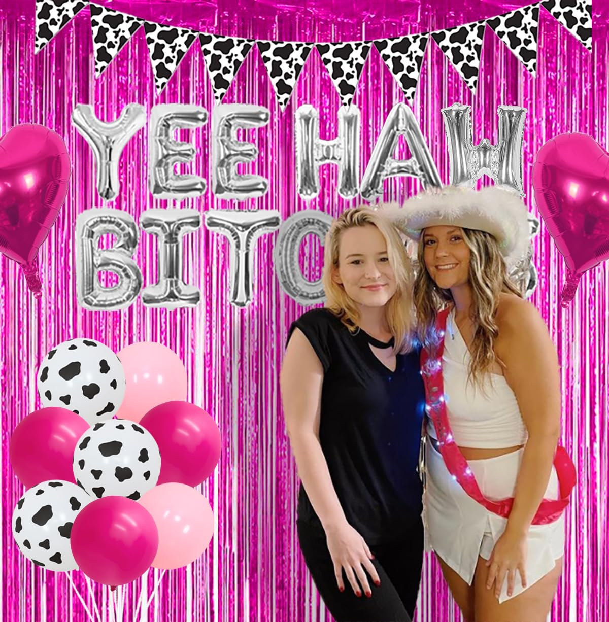 Sursurprise Western Hen Party Decorations, Silver Yeehaw Bitches Balloon Cow Print Pennant Banner - Image 3
