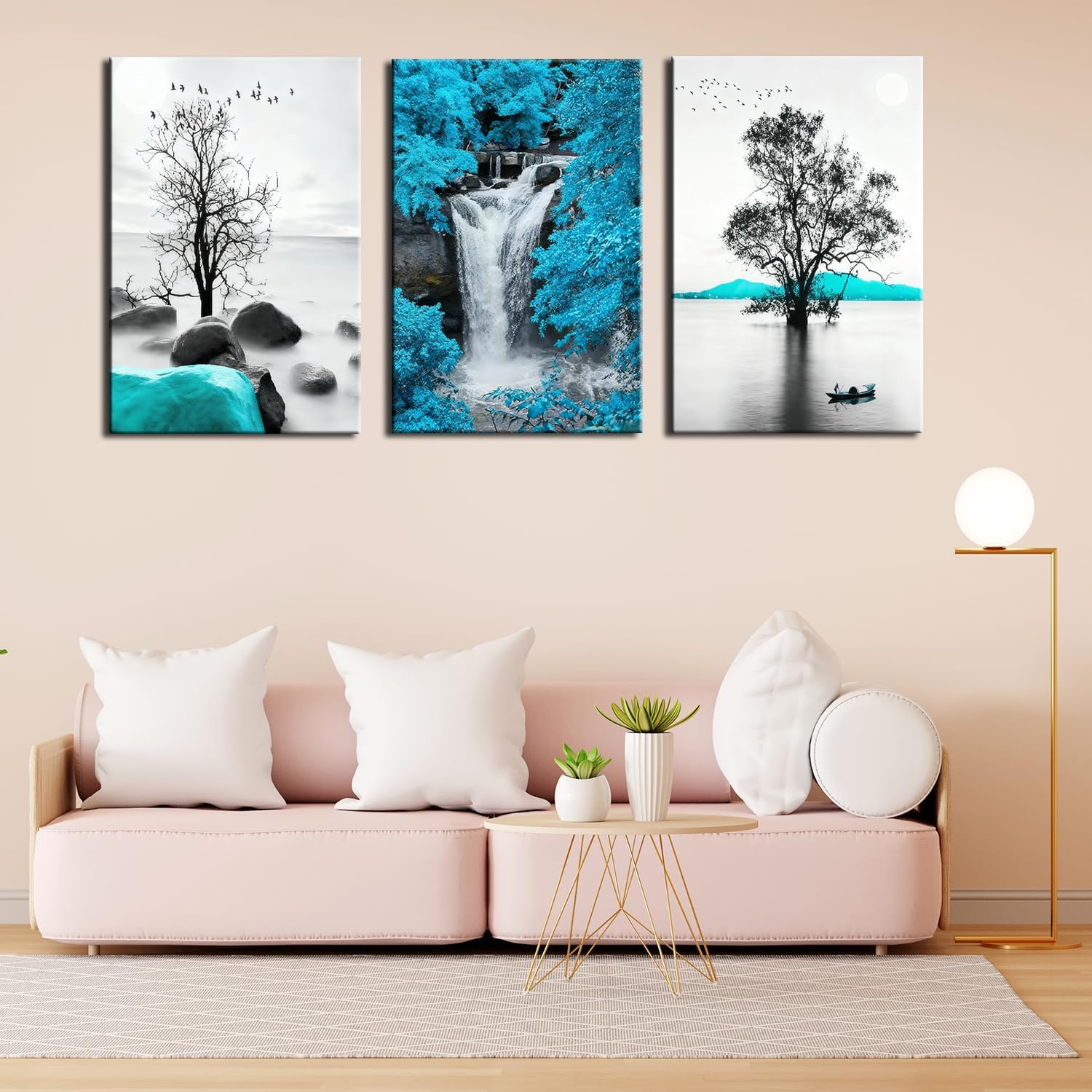 ZHIYYHAO Black and White Blue Scenery Canvas Wall Art Framed 8X12 Blue Landcape Artwork For Bedroom Bathroom Office Home Decor (Z-3，12.00L X8.00W''x3Pcs