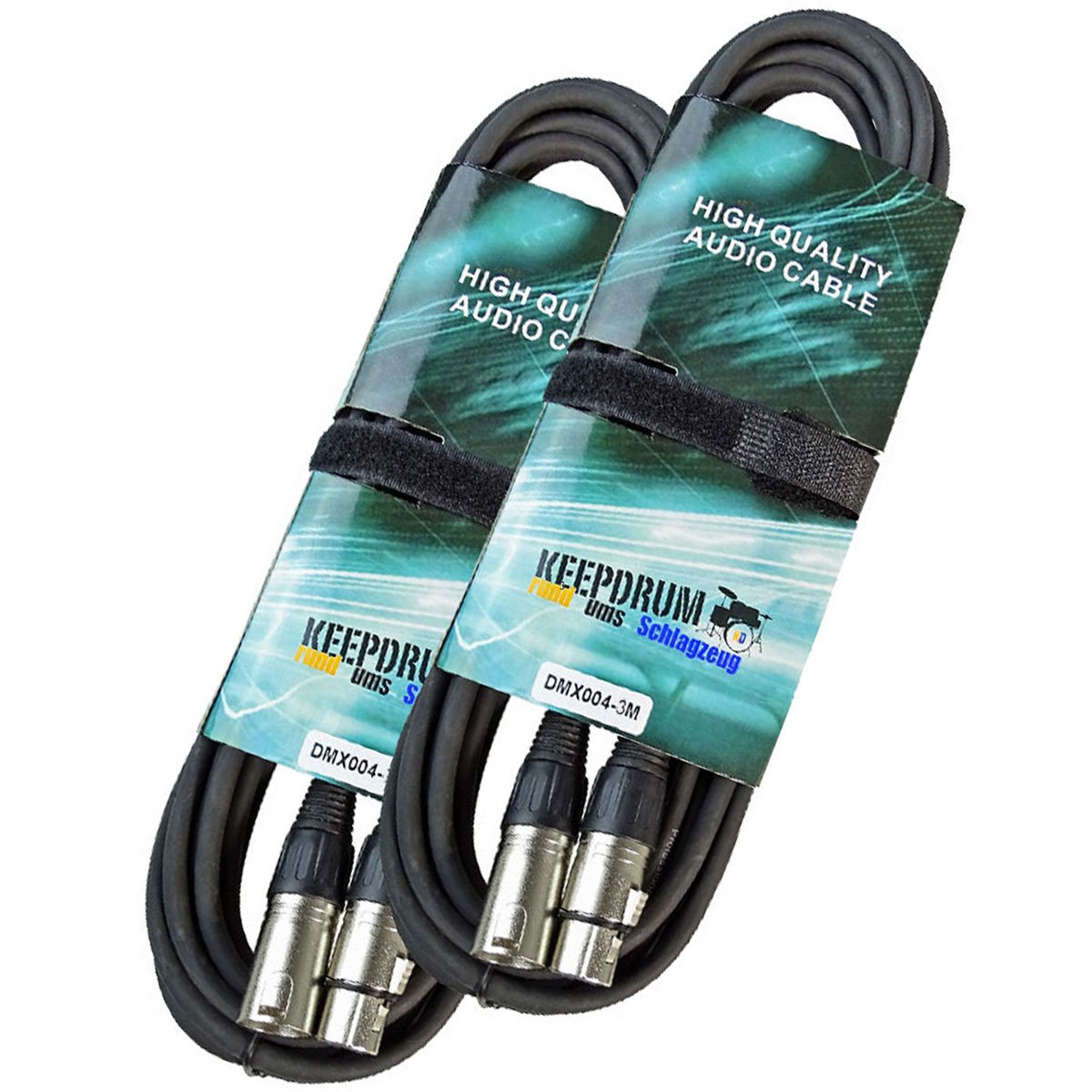 keepdrum DMX-Kabel Set 3-pol XLR 100 Ohm je 2 Stück 3m/10m/15m