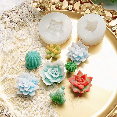 Miniatura 6 de Funshowcase Juego de moldes de silicona para cactus y plantas suculentas para resina epoxi, jabón, vela, cera, polímero, arcilla, yeso, fondant,