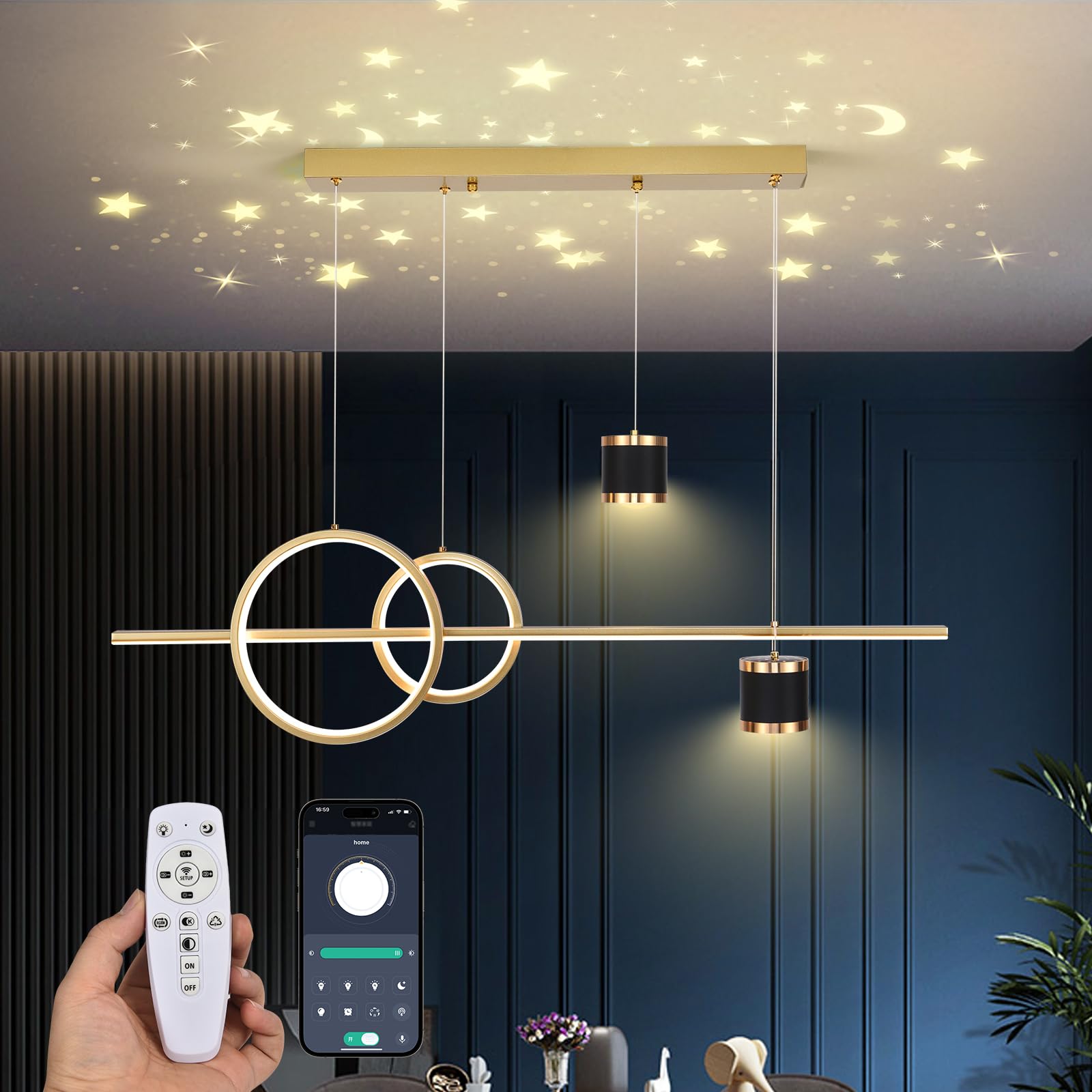 Moderna Mesa de Comedor Con Luz Colgante LED,Lámpara Colgante de Sala de Estar Regulable,Lámpara de Comedor Ajustable Colgante Para La Sala de Estar