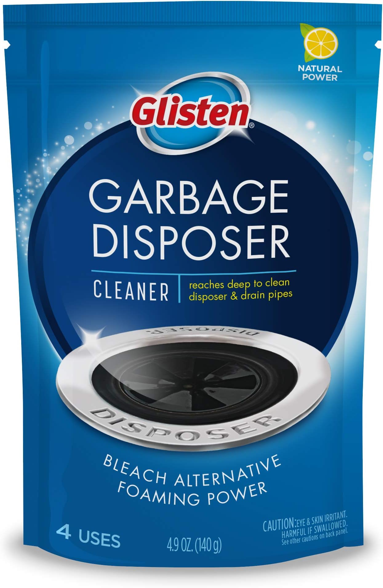 Glisten Garbage Disposal Cleaner and Odor Eliminator with Foaming Action, Removes Buildup and Cleans, Lemon Scent, 4 Uses, 4.9 Ounce (Pack of 1)