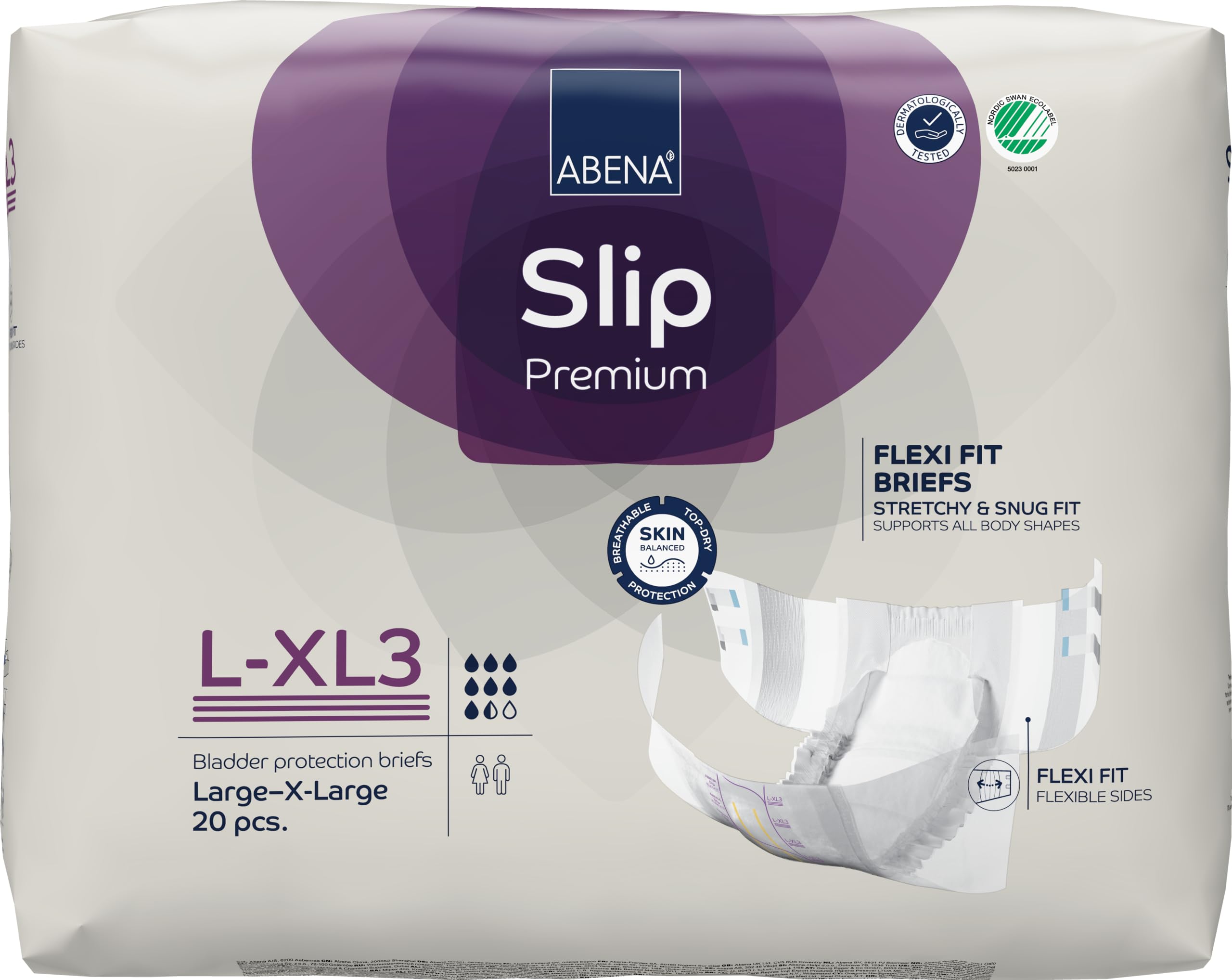 Abena Slip Flexi-Fit Premium Incontinence Briefs, Level 3, (Large to Extra Large), Large/Extra Large, 20 Count