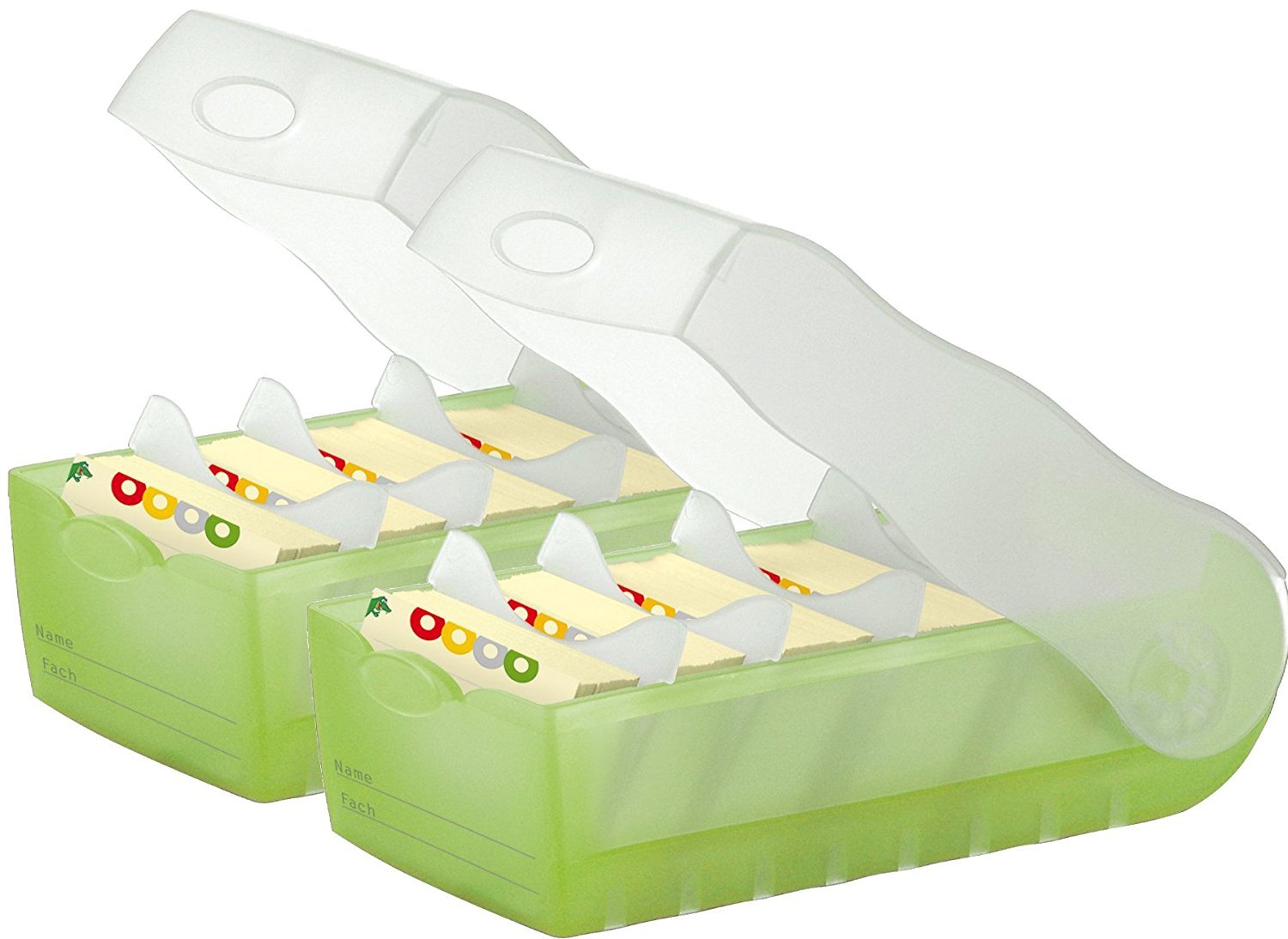Han Croco Index Card Box DIN A8 Landscape, With 100 Cards with 5 Support Plates, 2er Set | transluzent grn, 1