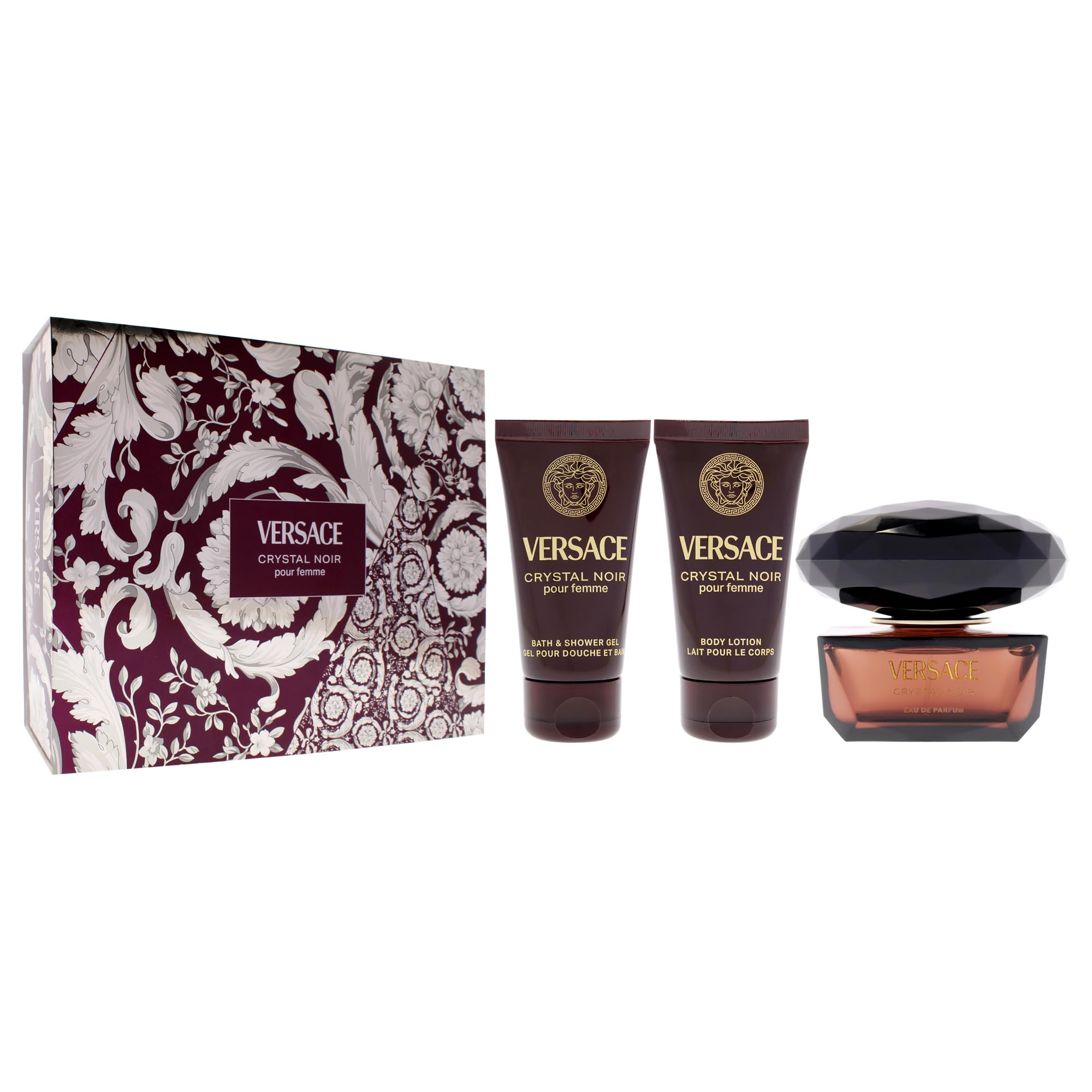 Versace Crystal Noir Eau de Parfum Gift Set 2025, 50 ml, EDP, 50 ml Körperlotion und 50 ml Duschgel