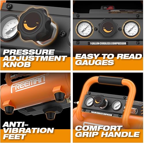 Miniatura 4 de Freeman Compresor de aire inalámbrico F20 de 20 V de 1 galón con batería de 4.0 Ah y cargador | 1/3 HP, 700 disparos por carga | Portátil, sin
