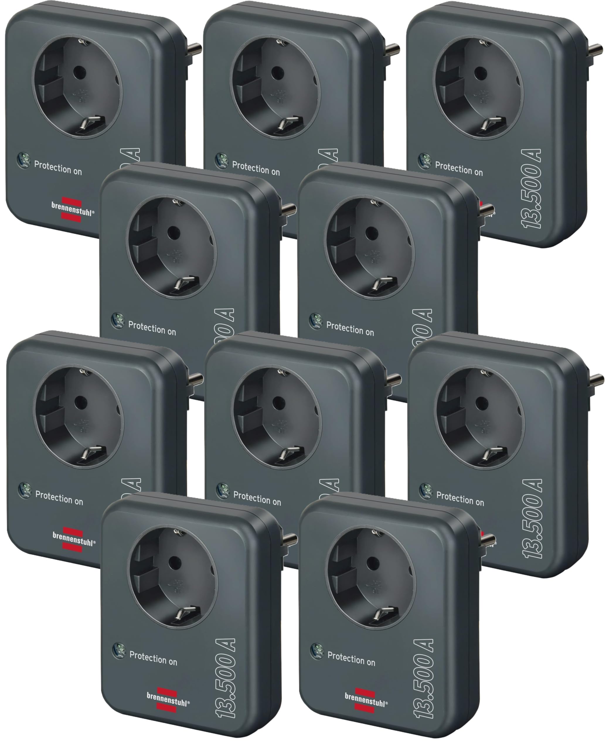 Brennenstuhl 10er Pack Steckdosenadapter mit Überspannungsschutz 13.500 A (Adapter als Blitzschutz für Elektrogeräte) anthrazit