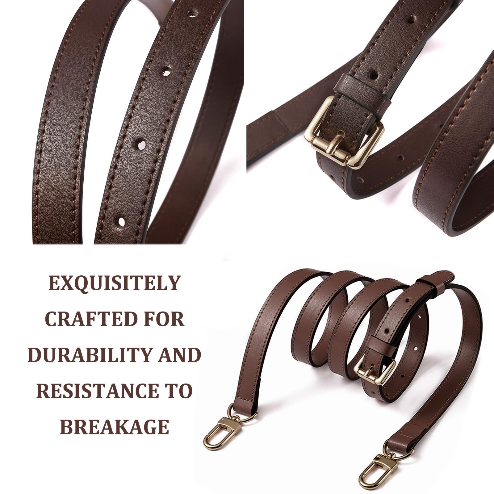 Regulowany pasek do torby na ramię ciemnobrązowy 95-123 cm, pasek PU z klamrą ze stopu cynku, uniwersalne paski zastępcze dla kobiet Crossbody portmonetka na aparat akcesoria