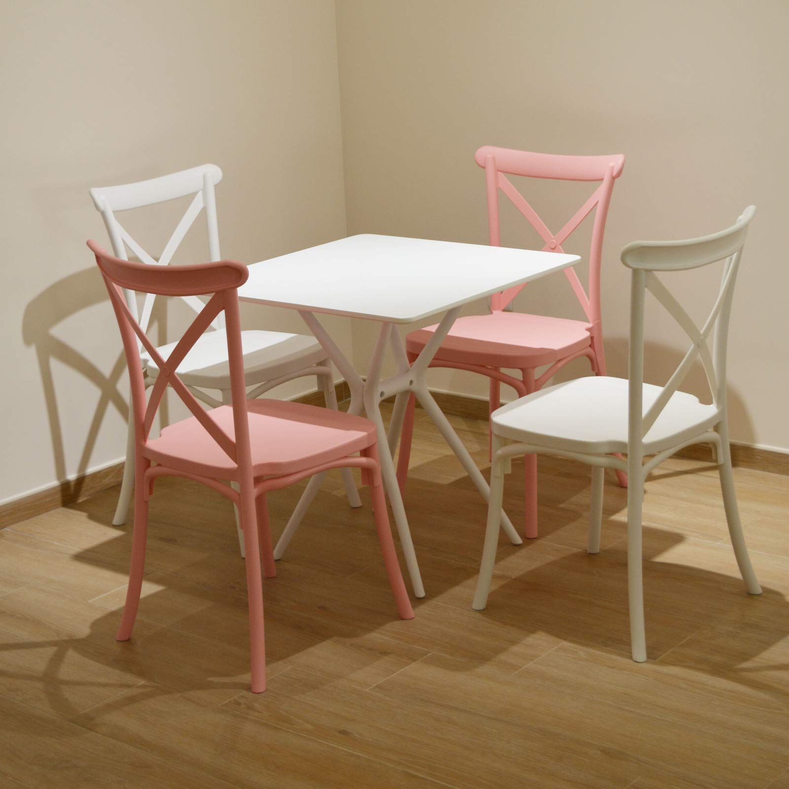 EME 2 Sillas Crossback Color Blanco, Sillas de Comedor o Cocina. Incluye 2 sillas. Elegantes para Cocina o Comedor, apilables y Muy Resistentes. Fabricada en Polipropileno Monoblock.