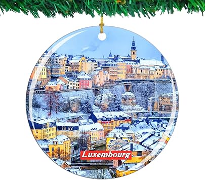 Luxembourg Christmas Ornament City Travel Souvenir Collection Double Sided Porcelain 2.85 Inch Hanging Tree Decoration