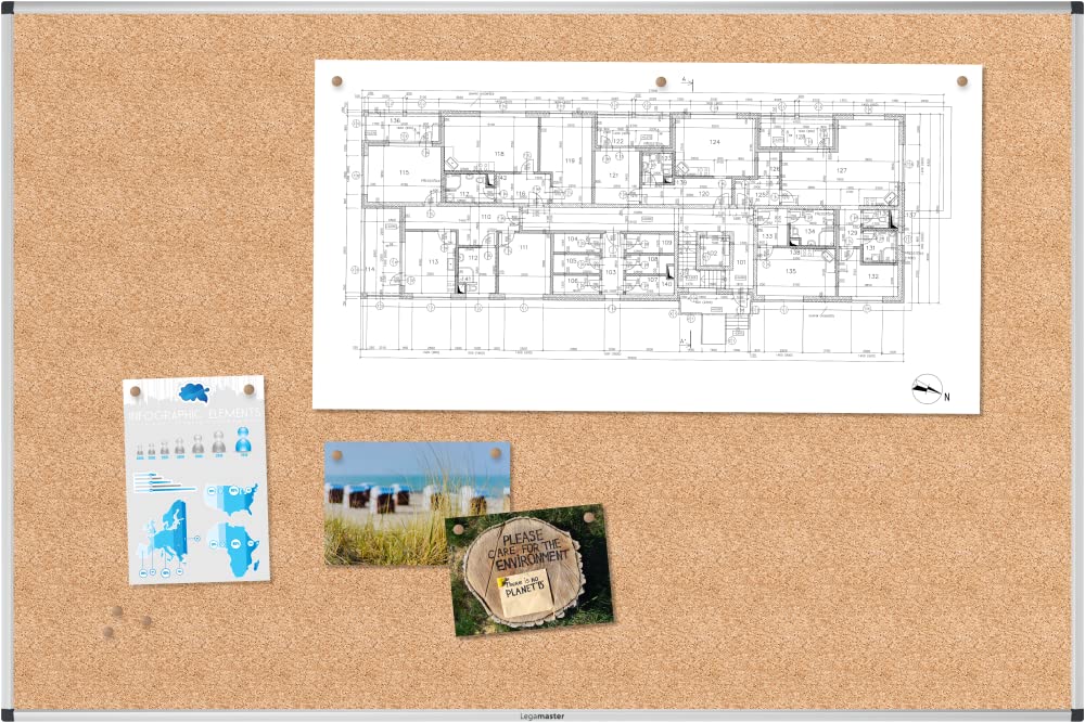 Legamaster UNITE Korktafel - 100x150cm - Pinnwand zum Aufhängen inklusive Wandhalterung - aus 100% Naturkork mit extra leichtem Aluminiumrahmen zum Anheften von Notizen