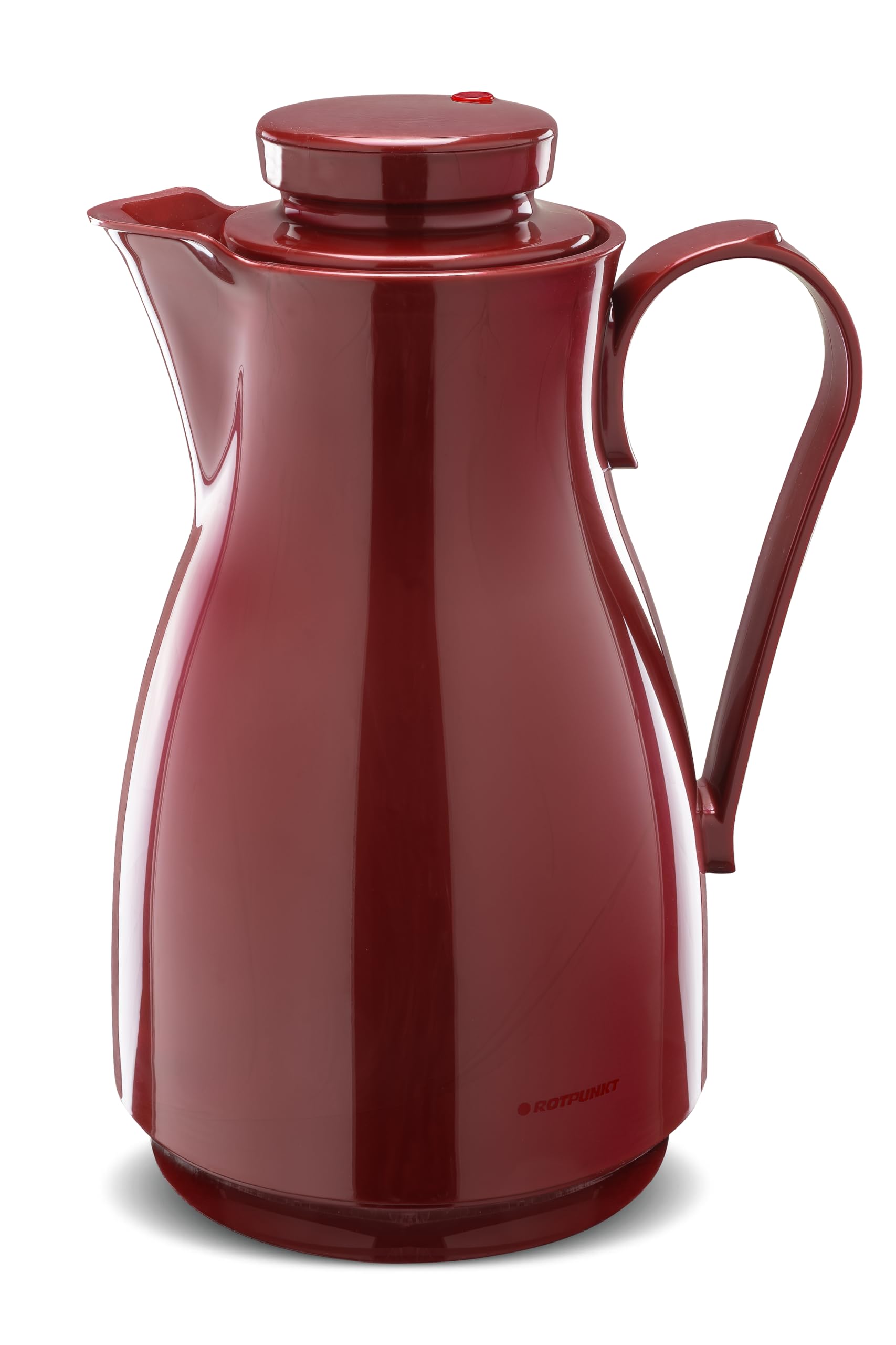 ROTPUNKT828 Vacuum Jug 1.8 l, Double-Walled Vacuum Insulation, Dual Function Screw Closure, BPA free, Healthy Drinking, Made in Germany, Hot and Cold, Glass Insert Shiny Burgund