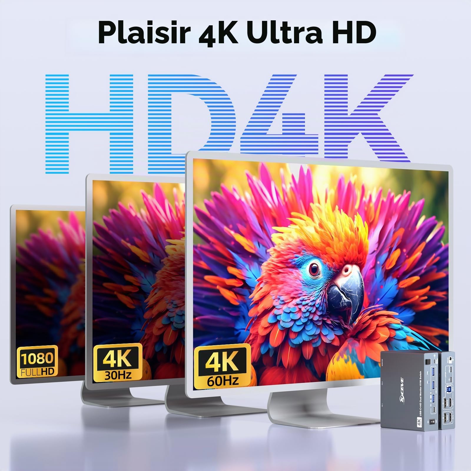 KVM Switch 2 Moniteurs 1 Bureau 1 Ordinateur Portable 4K@60Hz,Station d'accueil de Commutateur KVM à Double Moniteur 7 en 1, Expand 2 écrans HDMI, 4xUSB 3.0, PD 80W, Câble USB-C Inclus