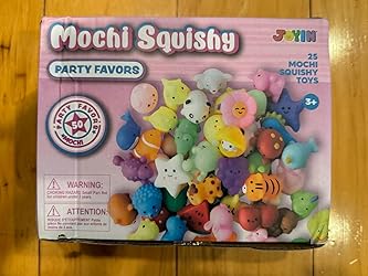 JOYIN Mochi Squishy Toys Set, Random 25 Pack Mini Mochi Party Favors For Kids, Kawaii Squishy Toy Stress Relief Toys Goodie Bags Fillers With Storage Box Classroom Prizes
