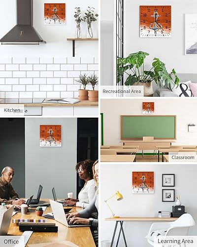 Miniatura 5 de Anchor Burnt Orange Wooden Wall Clock Silent Non Ticking, Nautical Coastal Ombre Ripple Ocean Theme Square Wall Clock Battery Operated, Decor Clock