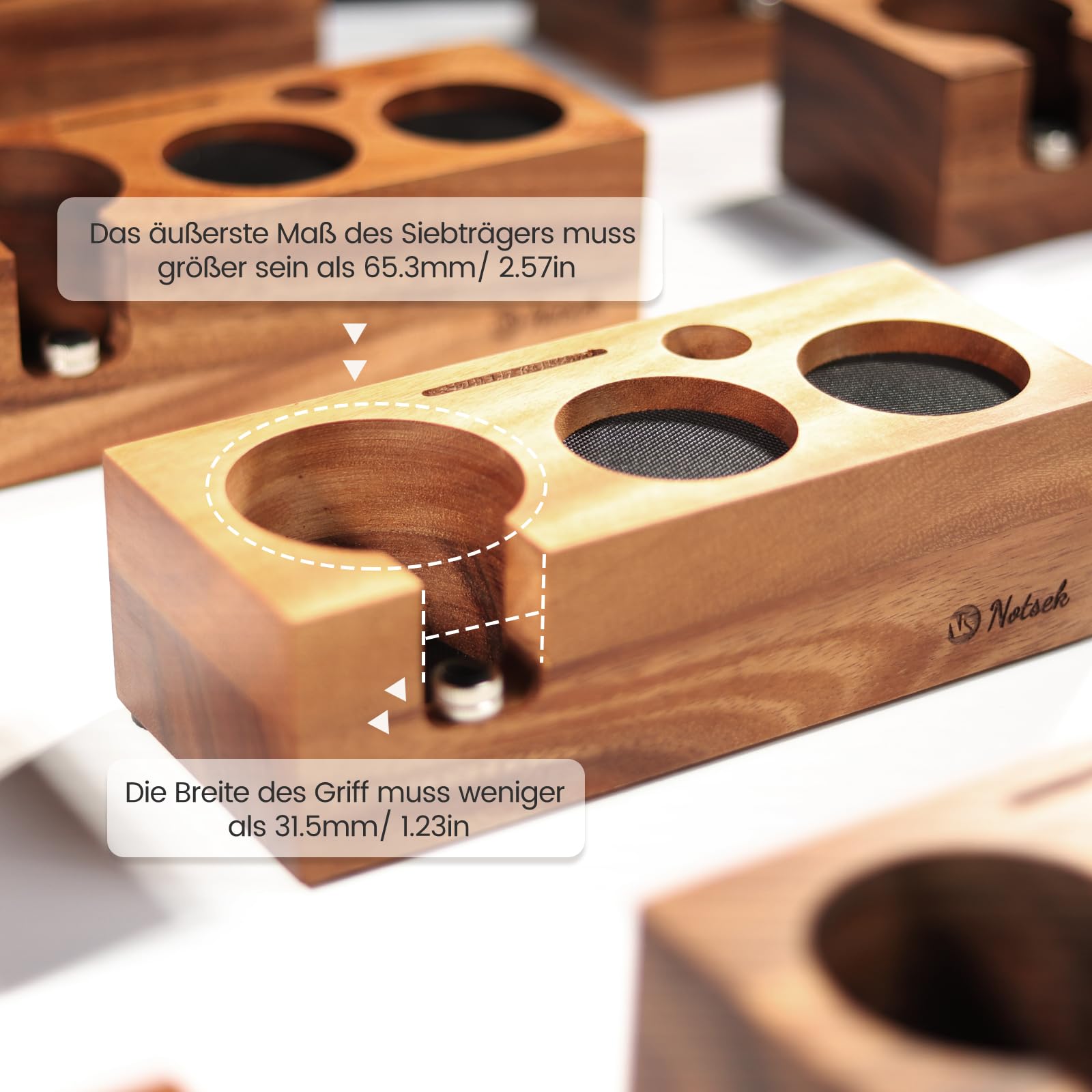 NOTSEK Estación de tamping de madera de 58 mm para accesorios portafiltros, estación de prensado de nogal para cafetera espresso barista accesorios