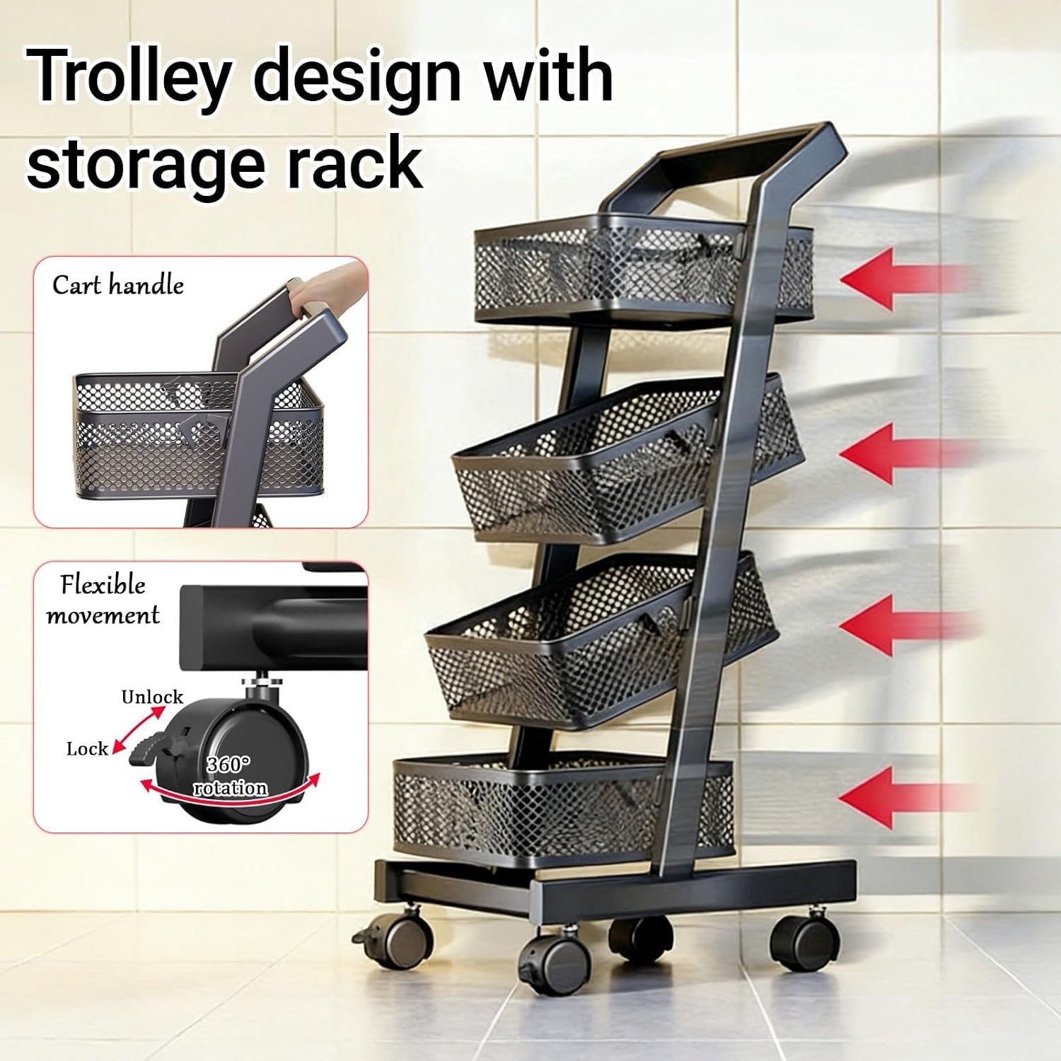 KEhtu Estantería Móvil Multinivel para Frutas Y Verduras con Ruedas, Organizador De Aperitivos De Pie con Cestas, Carrito Rodante De Supermercado con Estantes para White 3-Tier-35.5x40.5x96cm