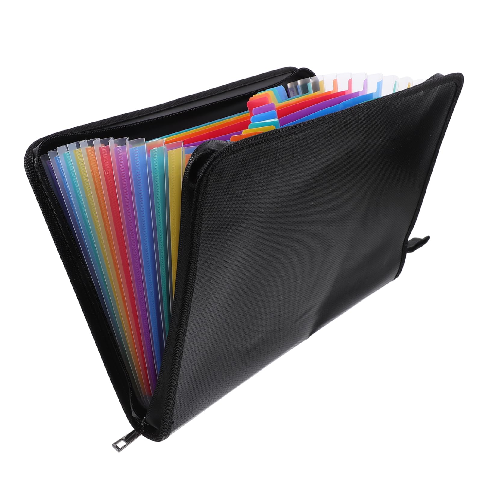 Carpeta de Archivos Portátil Negra con 12 Bolsillos A4, Pp | Organizador de Recibos y Cheques, Cremallera, Gran Capacidad, Uso en Oficina y Hogar
