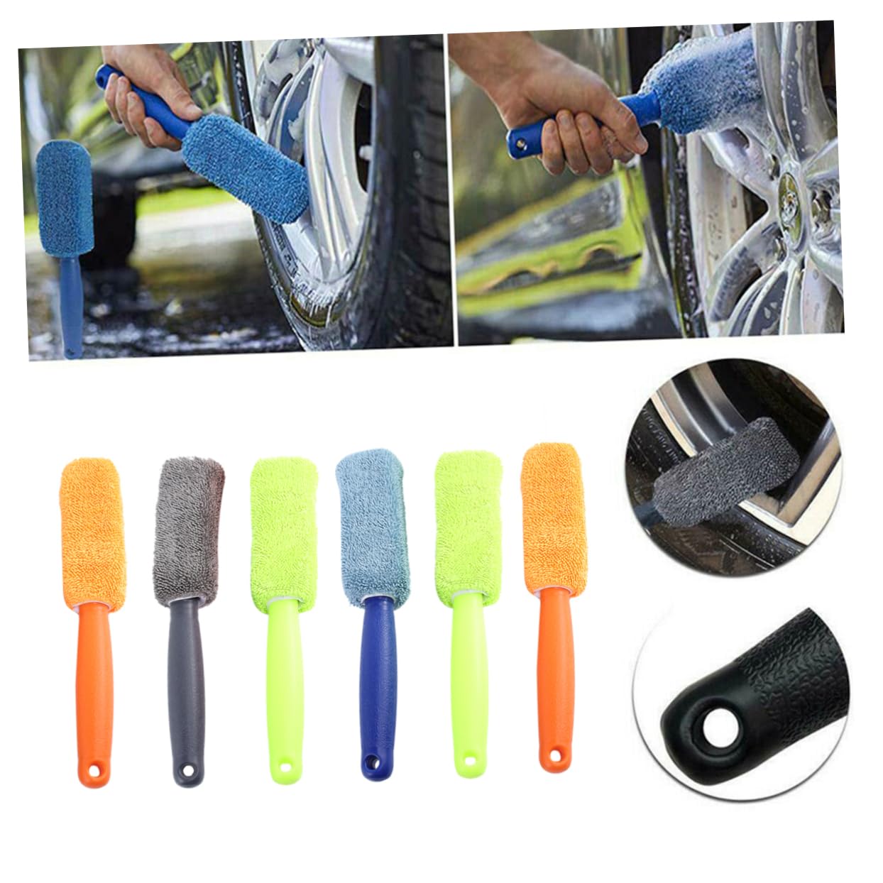 Spazzola per Pneumatici Auto in Microfibra 6 Pezzi | Manico in Plastica, per Manutenzione Pedale e Pavimento Auto, Portatile Colore Casuale