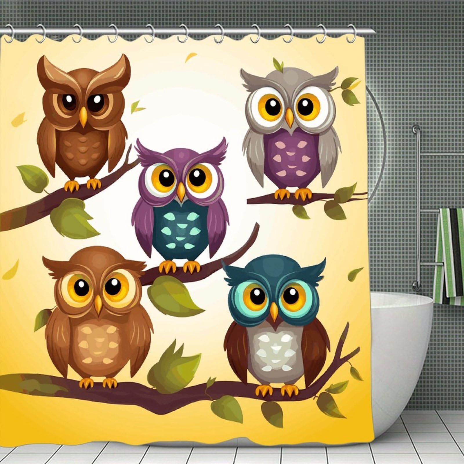 VstaDank Owls Birds Shower Curtain Waterproof Bathroom Curtain with Hooks Luxury Weighted Bath Curtains for Bathtubs Showers Room Dividers Decorative Shower Curtains 71x71 in