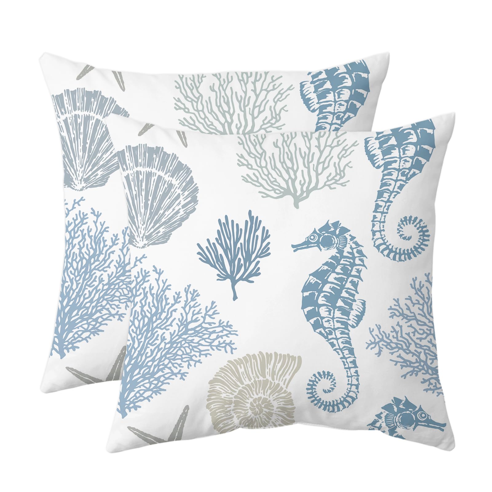 weesire Nautical Coastal Throw Pillow Covers Set of 2 Beach Themed Ocean Coral Seahorse Decorative Pillow Cases Outdoor Sofa Cushion Cover for Bedroom