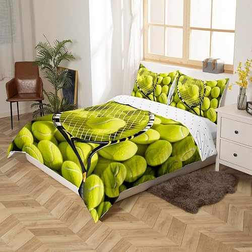 Miniatura 5 de Erosebridal Juego de ropa de cama de tenis para niños, funda de edredón con temática de juegos deportivos para adolescentes, tamaño individual,