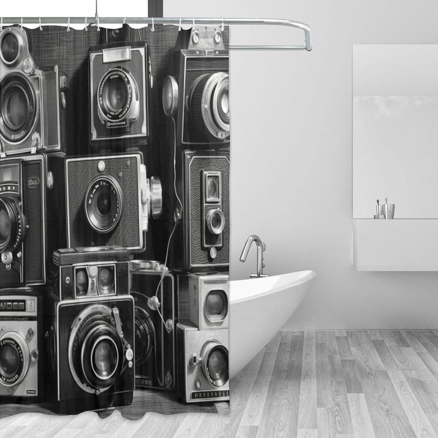Retro Cool Camera Collection Shower Curtains for Bathroom Decor Accessories Heavy Duty Thick Bathtub Curtain Waterproof Fabric Bath Curtain Set with 12 Hooks Bathroom Curtain 72"x72" image 3