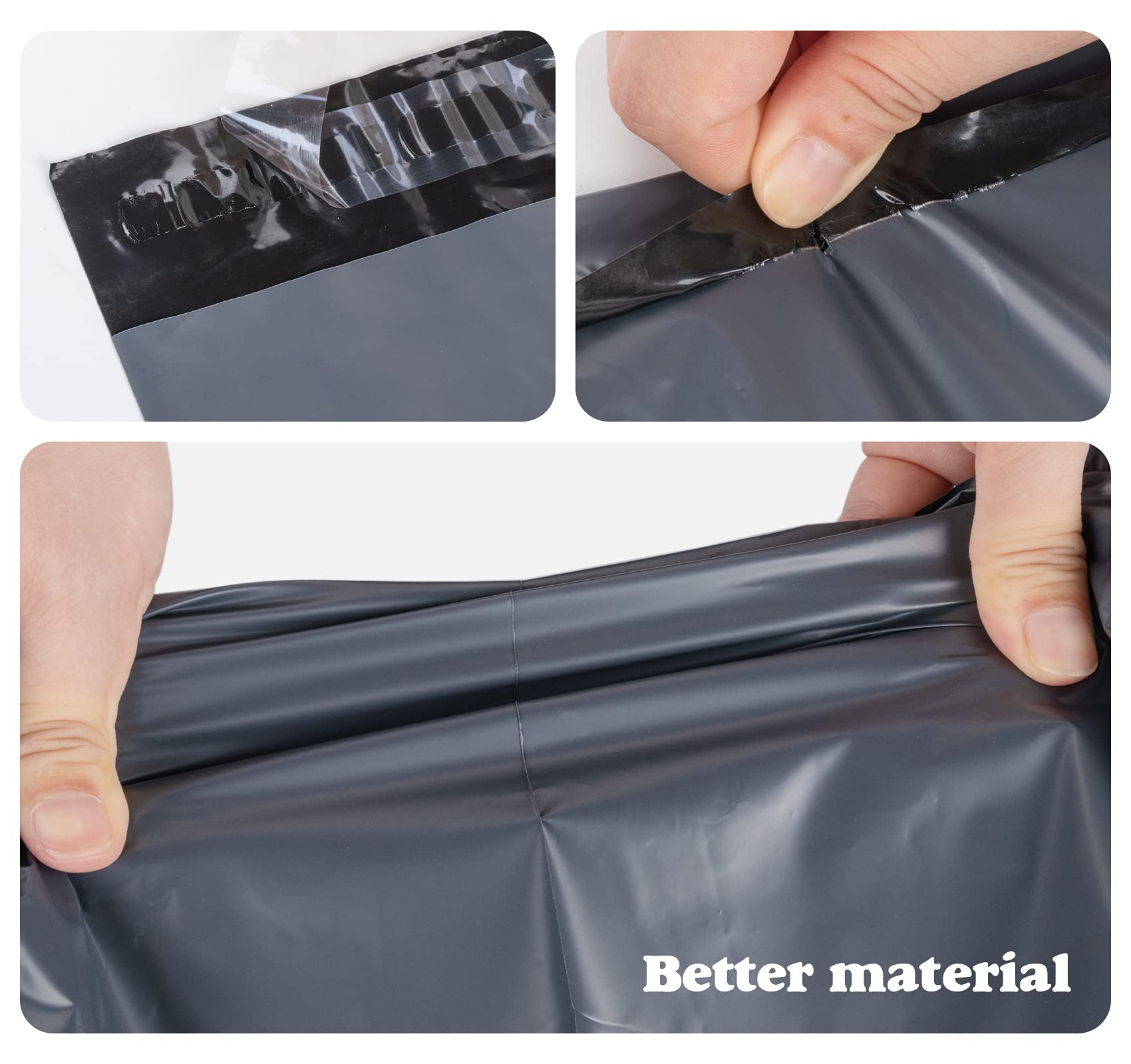 Bolsas postales, 100 bolsas de plástico para correo, pequeñas a grandes, mixtas, 4 tamaños, bolsas de correo autoadhesivas, sobres de polietileno para envío y embalaje (gris oscuro)