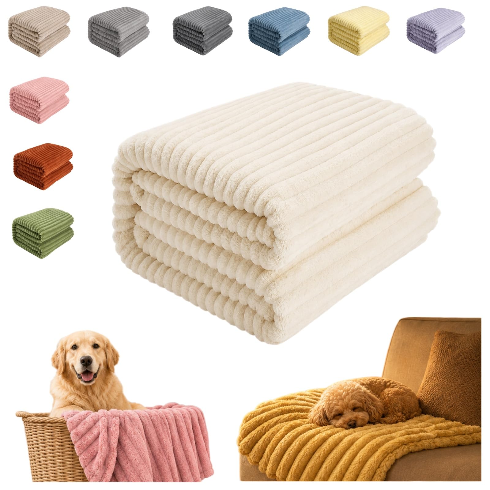 DzaiCrkwd Emotional Support Blanket Yellow for Dogs, Furniture Protection Layer, Soft Rabbit Fleece Material,Designed for Pets for Kennel, Sofa, Bed and Car Seat (Cream White, M)