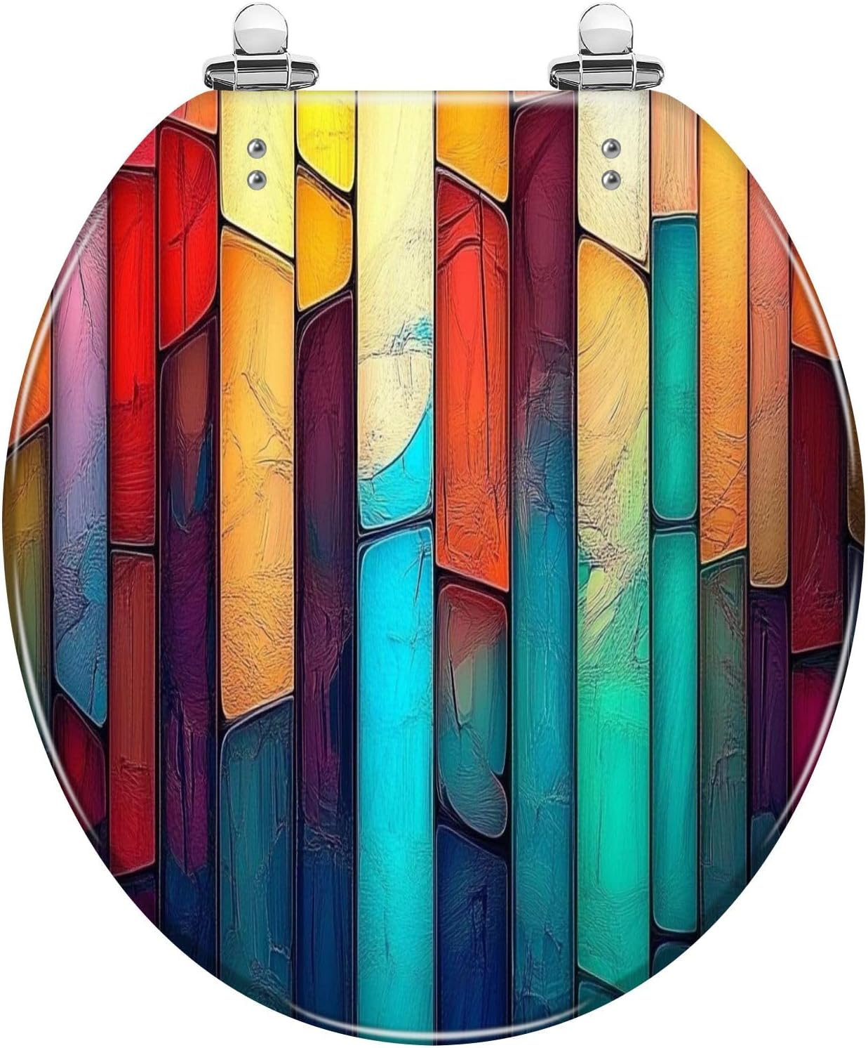 Round Toilet Seat Gray wooden wall texture Resin Toilet Seat Quietly Close Quick Release Hinges Decorative Toilet Seat with Cover Easy to Install