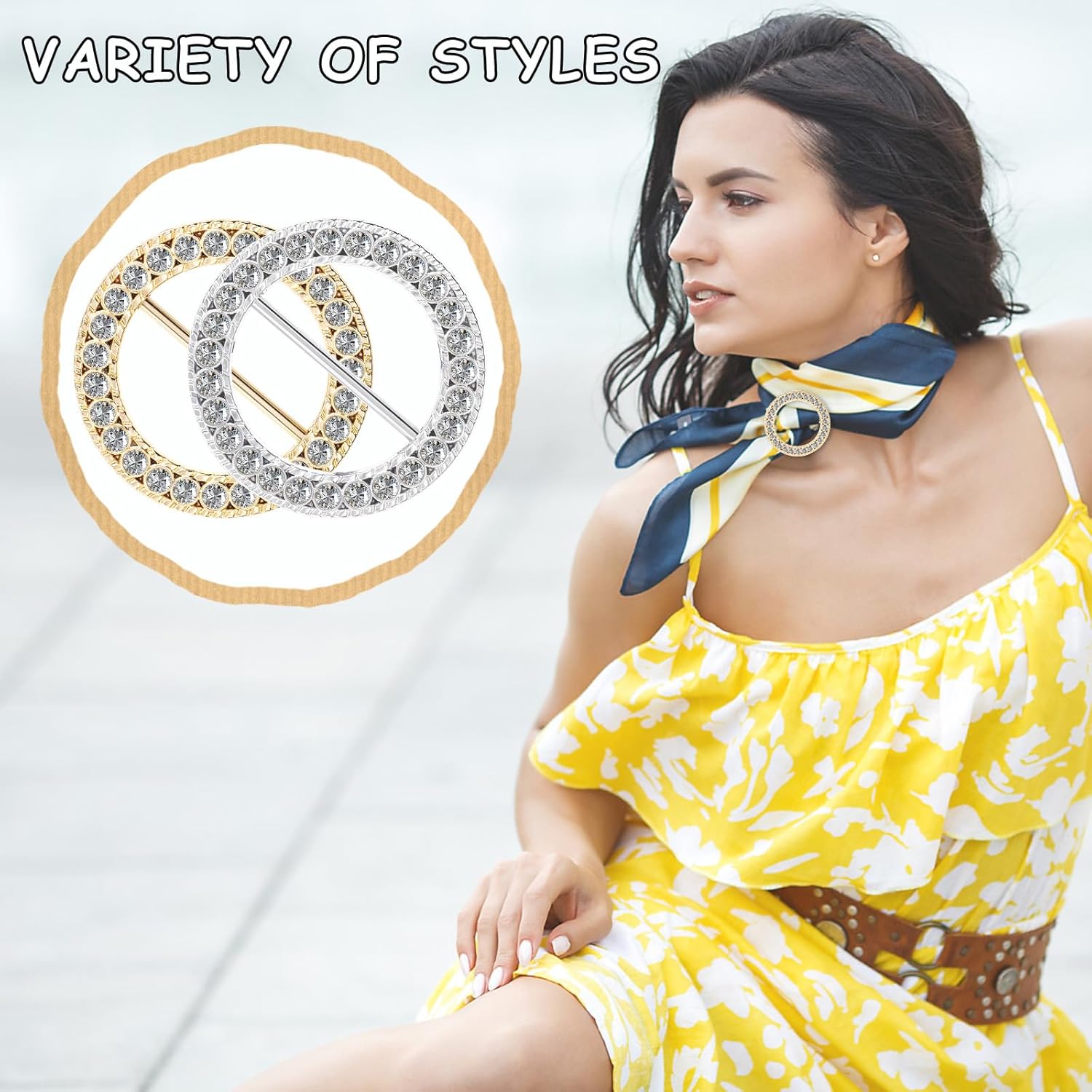 KALIONE Rhinestones T Shirt Clips, 4 Pieces Shirt Clips for Women Clothing Twist Knot Waist Buckles Alloy Circle Silk Scarf Decorative Pins Round Shirts Ties Buckles for Women Girls - Image 4