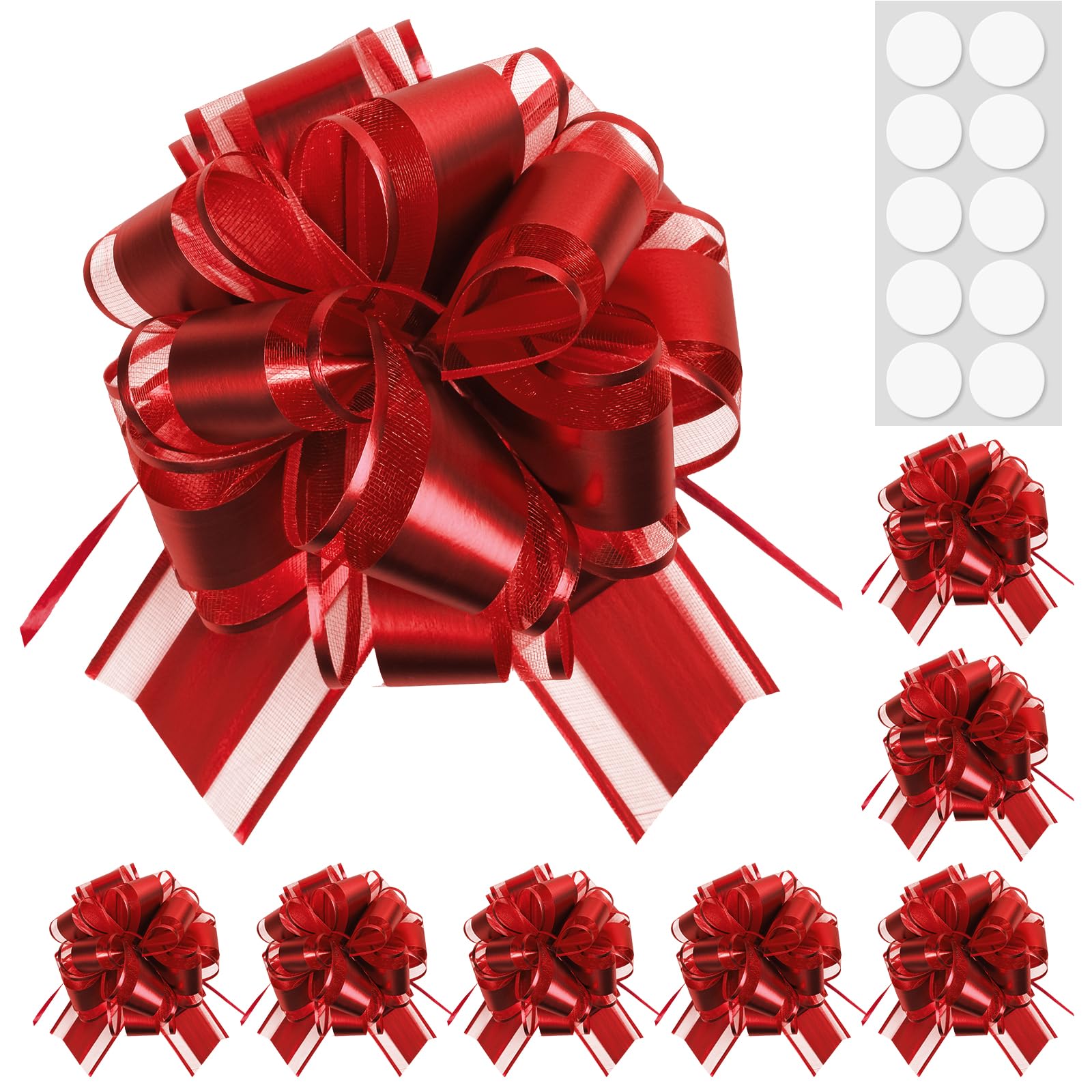 SZXFUWEI Pull Bows for Gift Wrapping: 8 PCS 6-Inch Waterproof Red Bows - Reusable Birthday Ribbon Bow for Wrapping Boxes & Decorative Accents