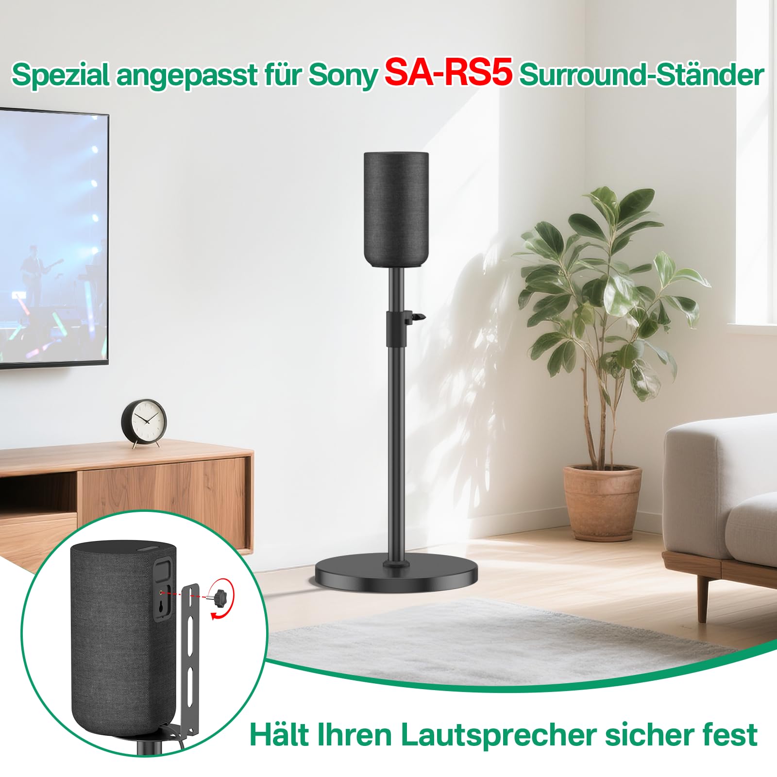 Supporto Altoparlanti Regolabile in Altezza per gli altoparlanti posteriori wireless per Sony SA-RS5 – Coppia di Supporti per Altoparlanti Ad Alta Portata per Sony SA-RS5 Supporto con Gestione Cavi