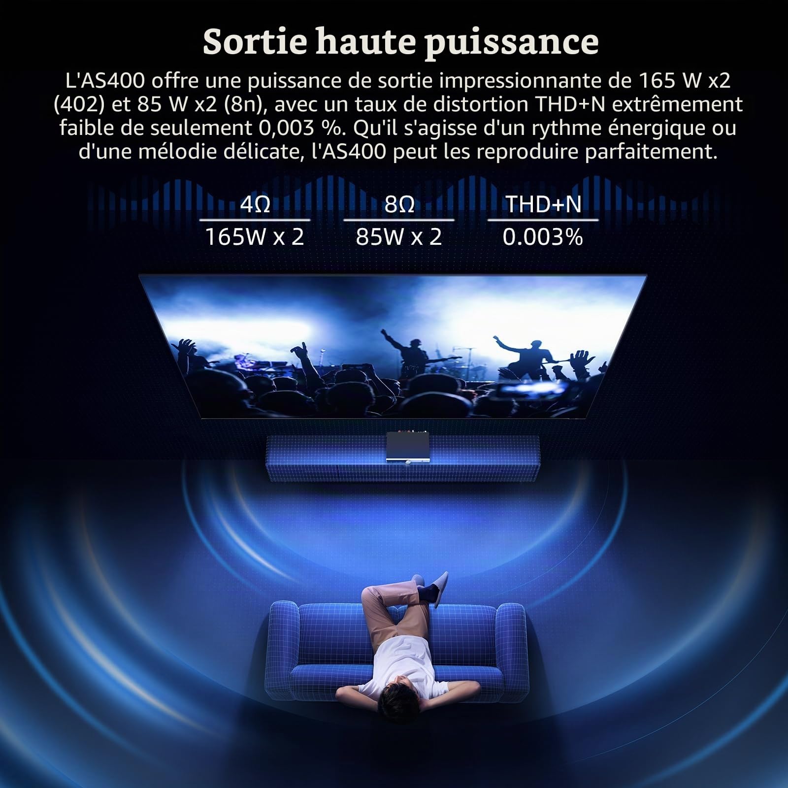 SMSL AS400 Amplificateur Puissance 165W x2 DAC/Casque MA5332MS Classe D Amp