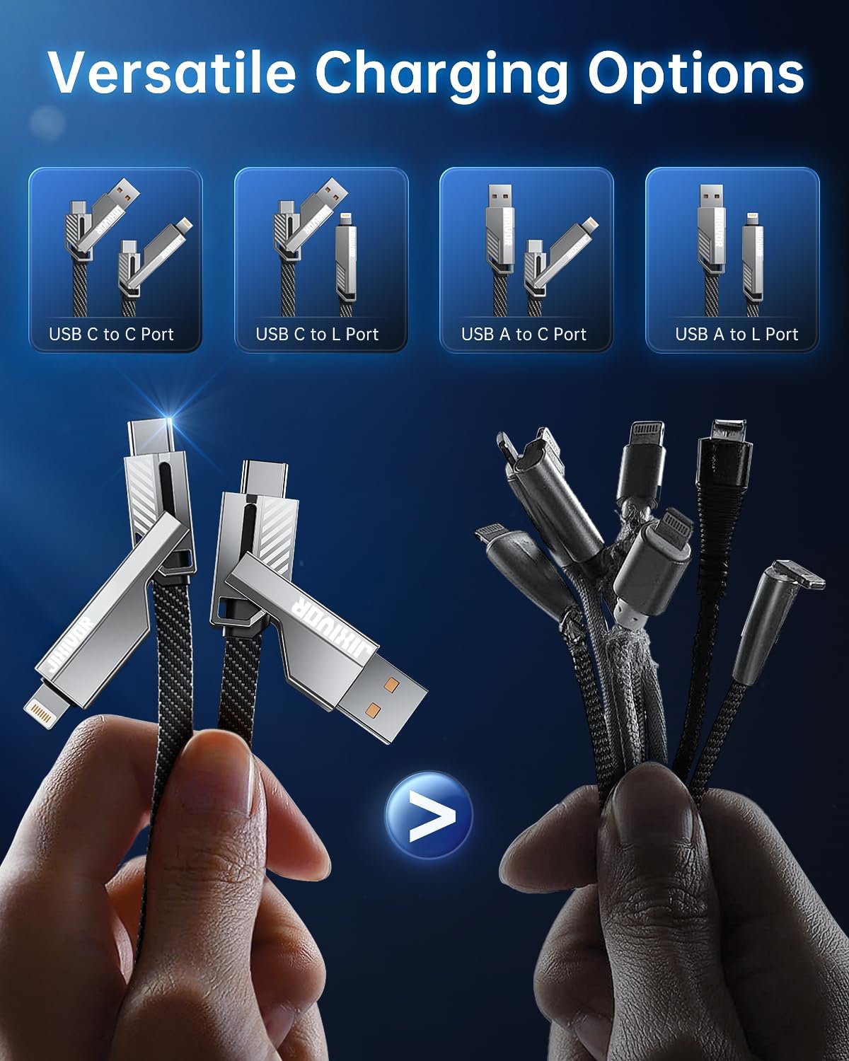 [Uno è sufficiente] 4 in 1 compatibile con cavo USB C a Lightning, ricarica ad alta velocità da 240 W e trasferimento dati veloce, supporto automatico CarPlay e Android Multi cavo di ricarica per