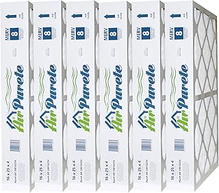 AirPurete 16x25x4 (3-3/4") Furnace Filter | Actual Size: 15-1/2" x 24-1/2" x 3-3/4" | MERV 08 | Pleated HVAC Air Furnace Filters | Improve Indoor Air Quality (Pack of 4 Filters)