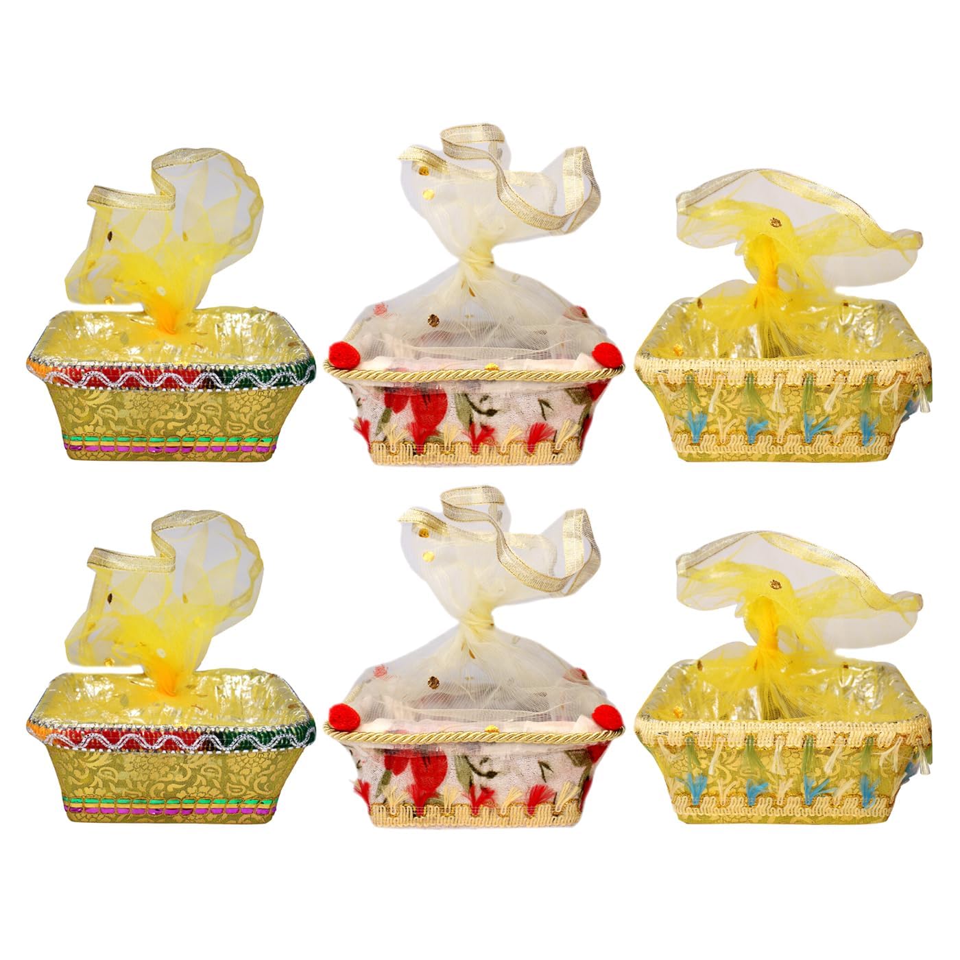 Wizme Decorative Wedding Basket/Shagun Gift Packing Basket/Net Basket Gift Hamper For Wedding Rerturn Gift Items Set Of 6 Pack Of 1-image-15