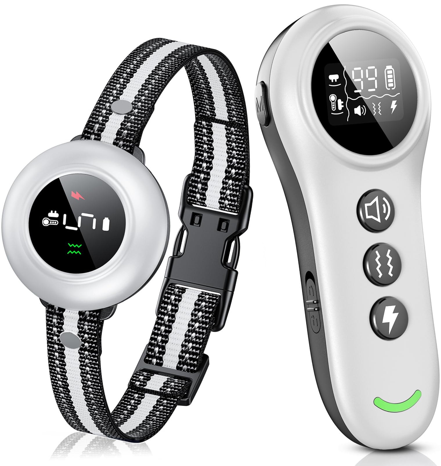 Photo 1 of 2-in-1 Dog Shock Collar & Dog Bark Collar - Smart Anti Barking Dog Training Collar with 5 Adjustable Sensitivity & 3300FT Remote for All Breeds IP67 Waterproof Rechargeable E-Collar (White)