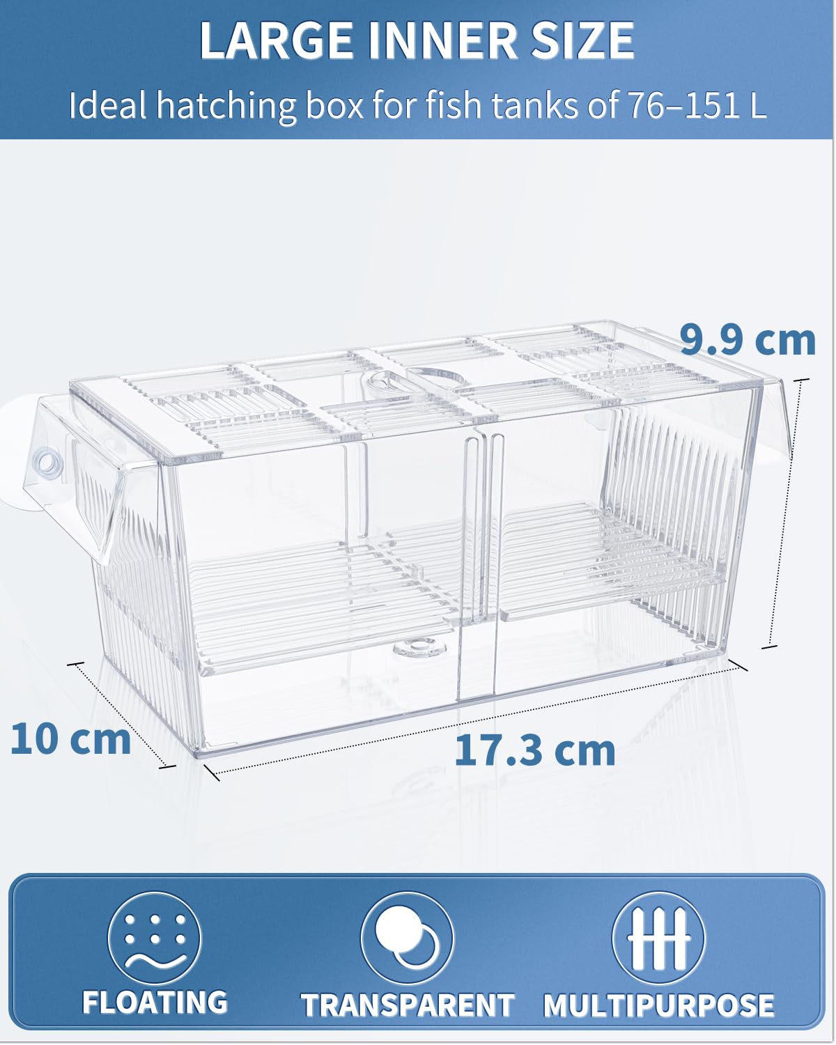 Pawfly Caja de Cría para Peces de Acuario Acrílico Incubadora Tanque con Ventosas Caja de Aislamiento Grande para Peces Bebé Camarón Betta Guppy y Platy