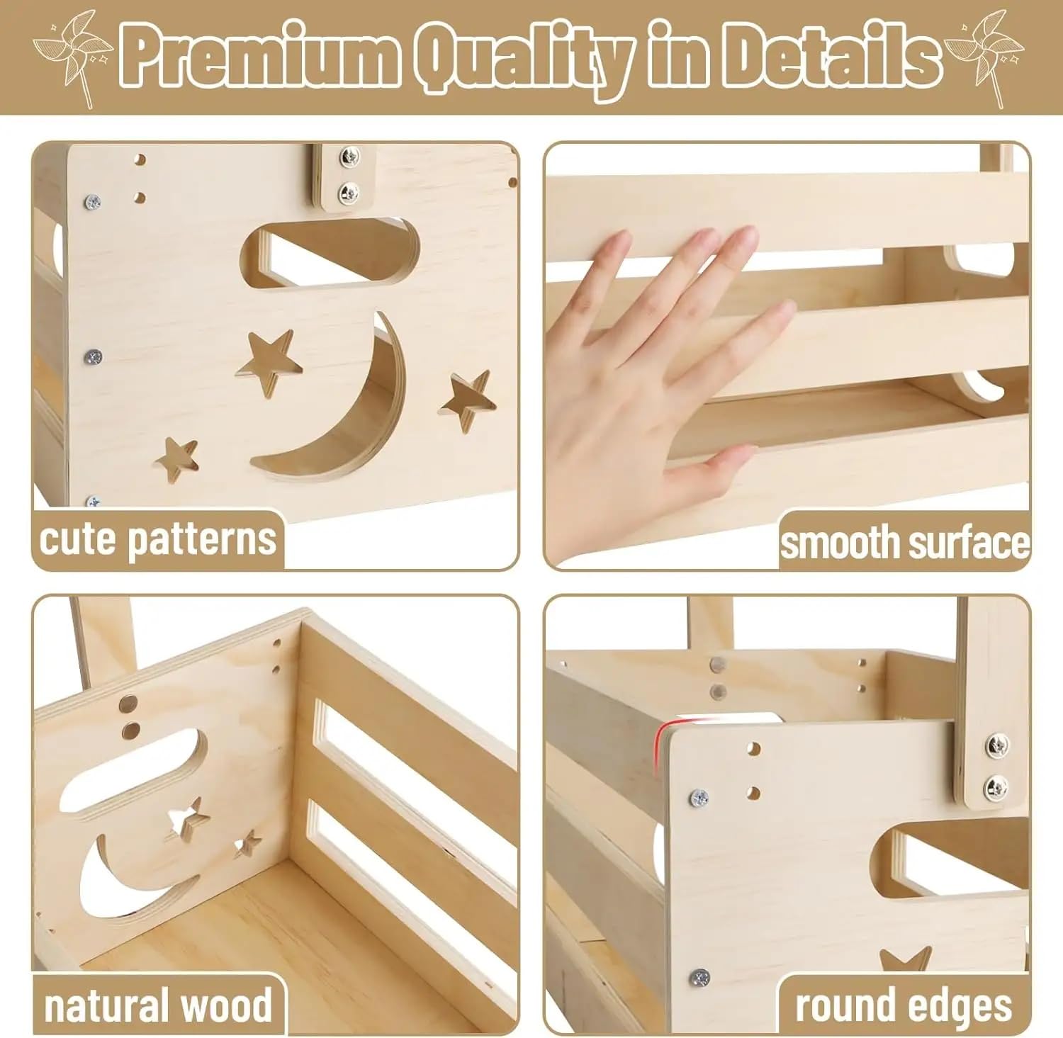 Wooden Baby Shower Crate Closet with 6 Hangers, 2 Sets of 26 Alphabet Letters, 1 Meter Rattan Vine, Baby Clothes Rack - Image 3