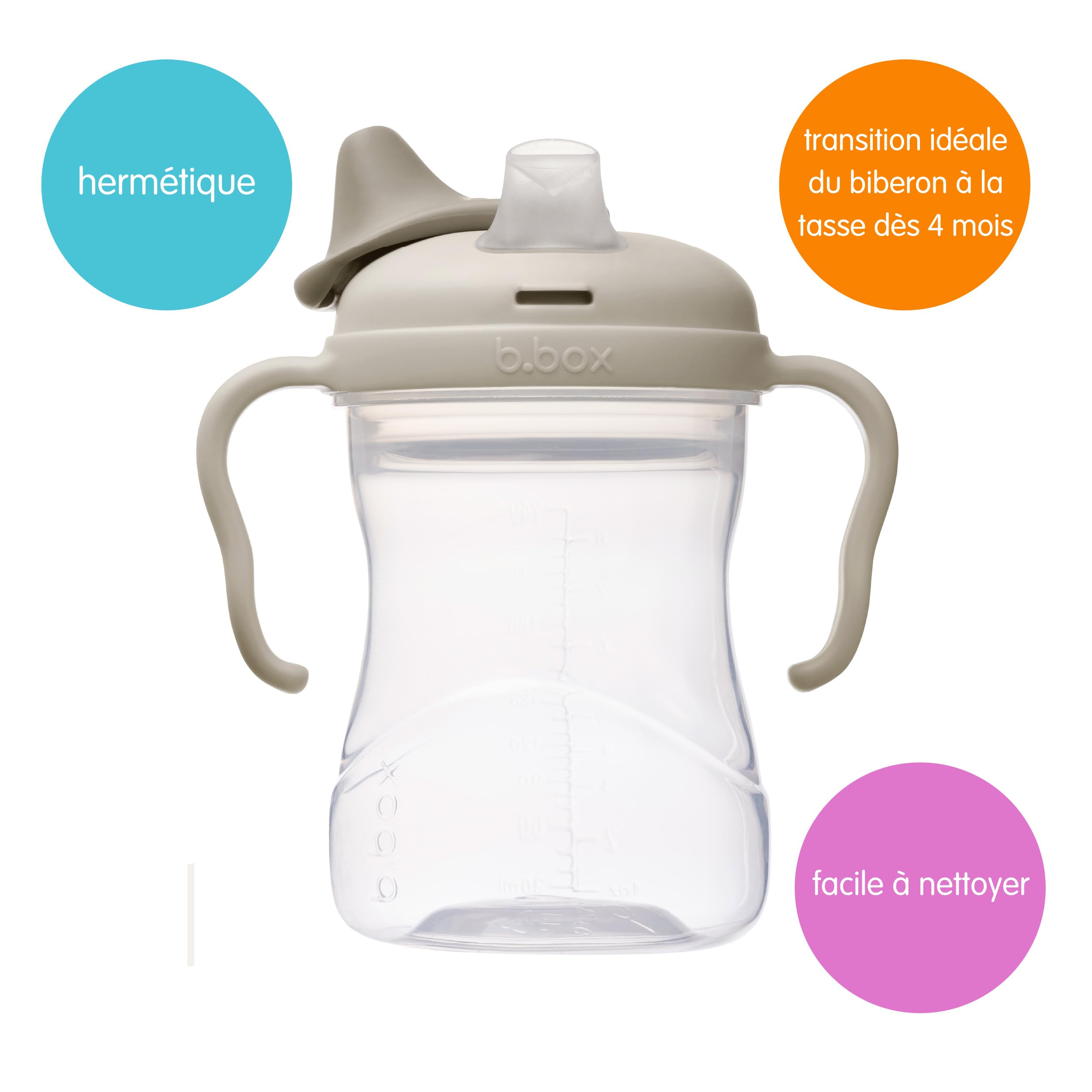 b.box Coffret avantage 3 en 1 pour tout-petits | Une tasse, trois couvercles pour accompagner l’hydratation des bébés et jeunes enfants. Sans BPA, compatible lave-vaisselle | Dès 4 mois | 240 ml
