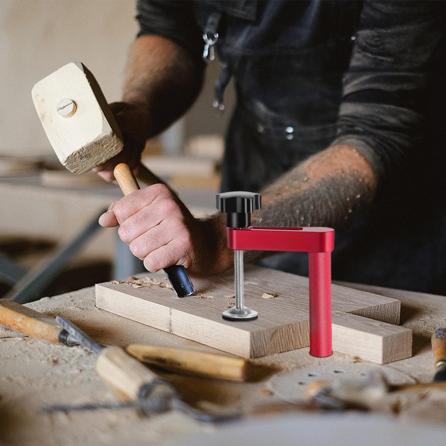 Outils de Serrage D'établi, Plage de Serrage 0-80 mm, Avec Supports Antidérapants, Pince de Table en Aluminium, Robuste et Durable, pour Le Travail du Bois et L'artisanat (Rouge)