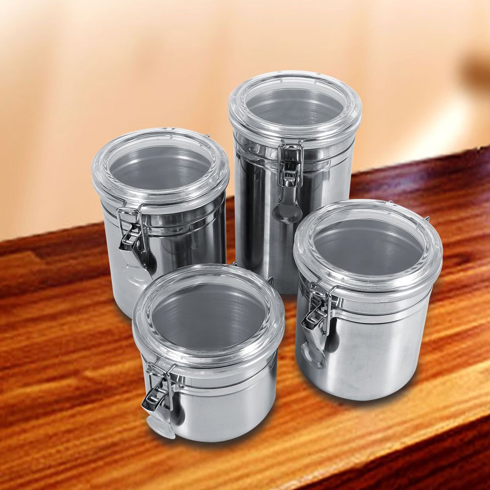 Barattolo Ermetico HERCHR In Acciaio Inox Da 200-300g - Contenitore Per Caffè, Tè, Zucchero Con Coperchio A Chiusura Ermetica