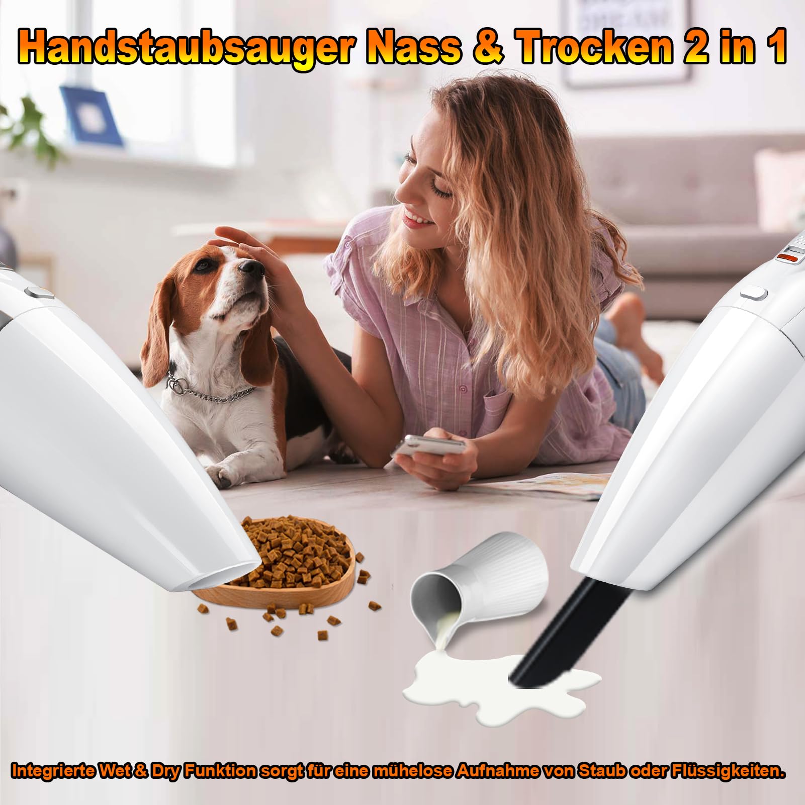 RUBOT Handstofzuiger, draadloos, 7500 Pa, USB-oplaadbaar, draagbaar, lichte mini-stofzuiger, autostofzuiger, sterk met HEPA-meervoudige filtering, oplaadbaar, USB, voor huis/auto/huisdierharen (P05