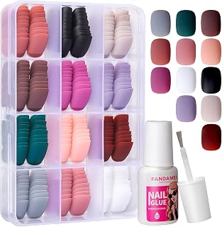 Matte Press on Nails Short, FANDAMEI 12 Packs 288PCS Acrylic Short Fake Nails Full Cover Small, Matte Short Glue on Nails with 10g Nail Tips Glue, 12 Solid Color False Nails for Small Hands