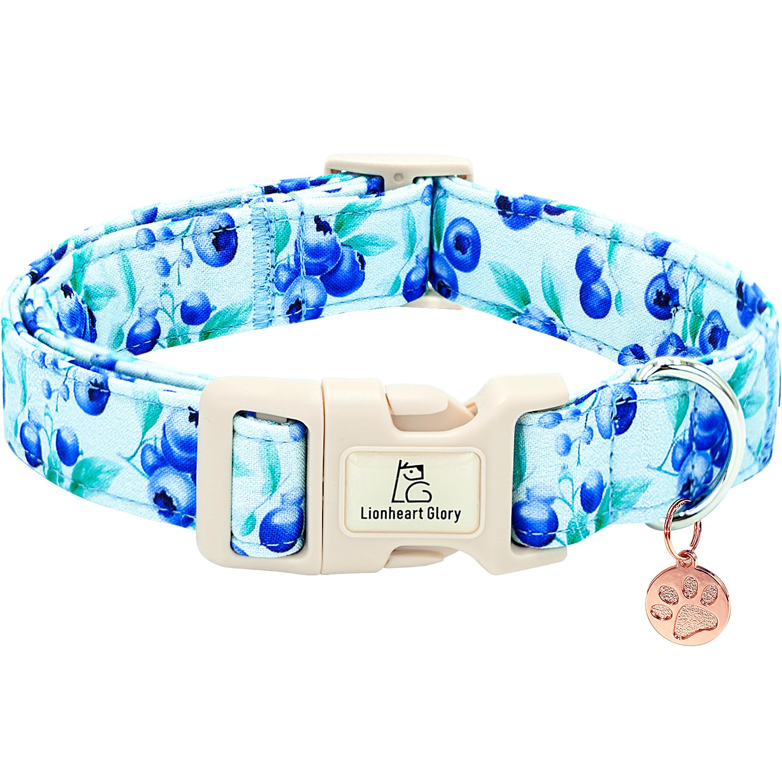Lionheart glory Dog Collar Blueberries Print Collar for Medium Dogs Spring Summer Female or Male Collars Pets Gift Adjustable Heavy-Duty Cute Pet