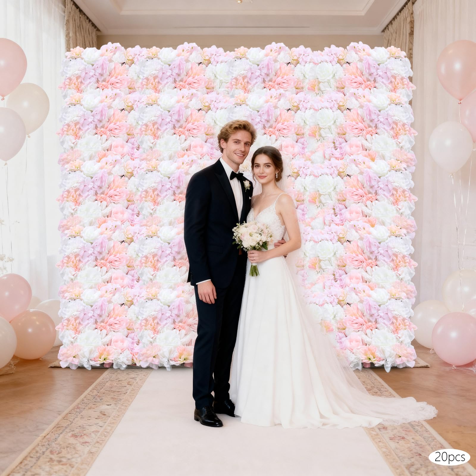 Blumen Wand Hintergrund 20 Stück 40 * 60cm Künstliche Blumen Wandpaneele 3D Seide Rose Hortensie Dahlie Wanddekoration für Hochzeit Bühne Party Foto Hintergrund Heimdekoration