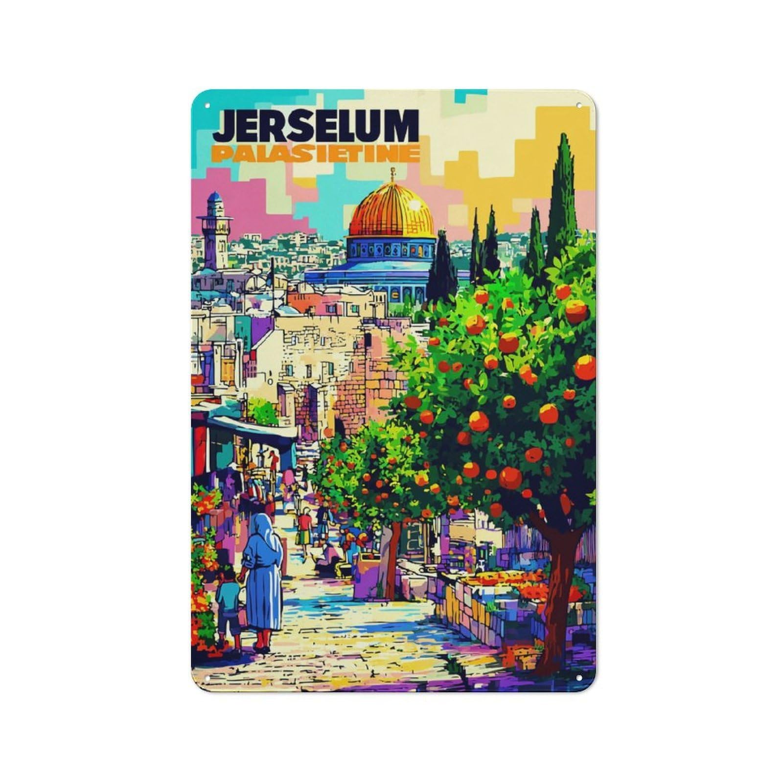 Jerusalem A Vibrant Cityscape Classic Metal Wall Decor 30x20cm, Decorative Metal Sign for Workspace, Cafe, Shop Or Desk Area